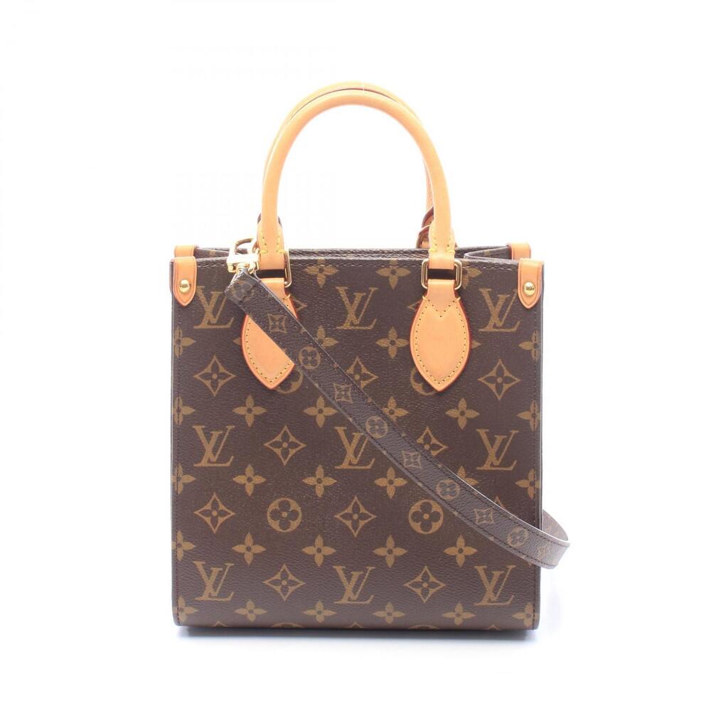 Louis Vuitton Sac Plat Monogram Canvas Leather Tote Bag Brown